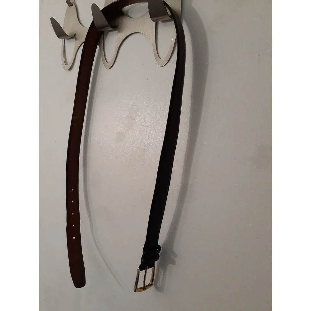 Men's Lands' End Leather Belt Size 40 Brown Brass Buckle Classic Traditional